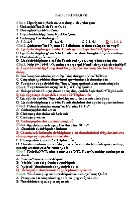 Đề kiểm tra Lịch sử Lớp 11 - Bài 3 Trung Quốc
